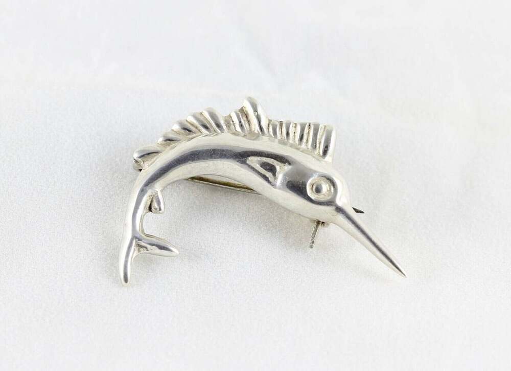 Sterling Silver Swordfish Sailfish Marlin Pin Brooch Vintage Mexico 1" x 1 1/2"